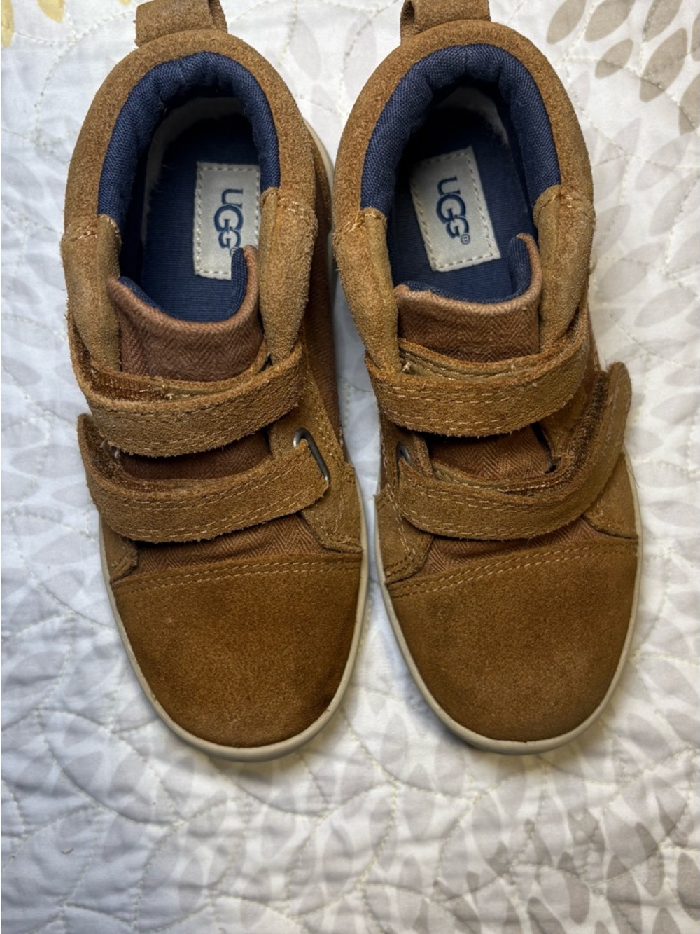UGG Kids Tan Suede Double-Strap Sneakers